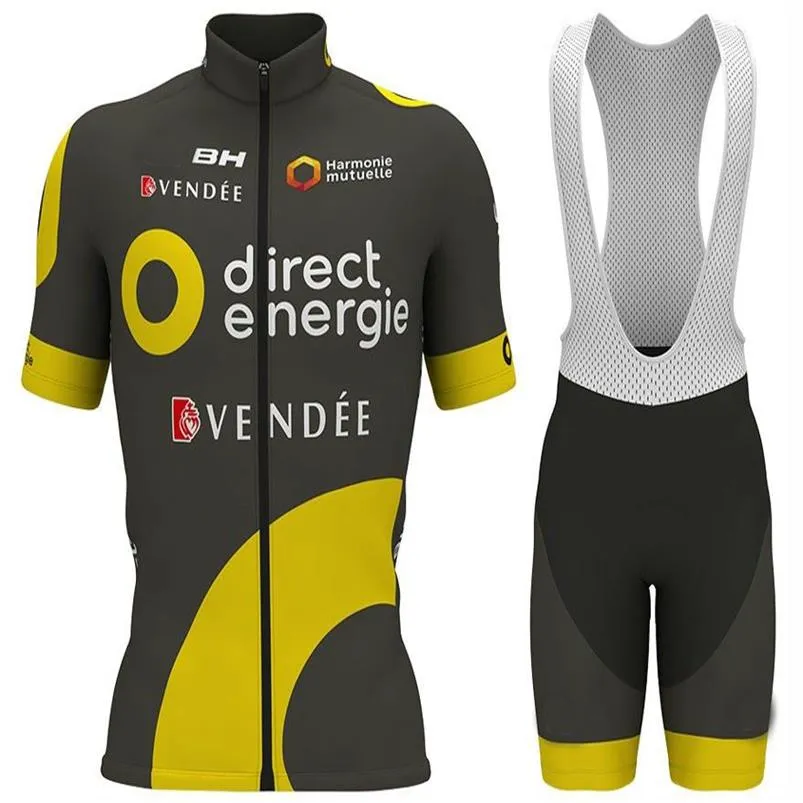 2022 Hommes Summmer Direct Energie Noir-Jaune Maillot de cyclisme Ensemble Triathlon VTT Vêtements Maillot Ciclismo Ropa Taille XXS-6XL210Q