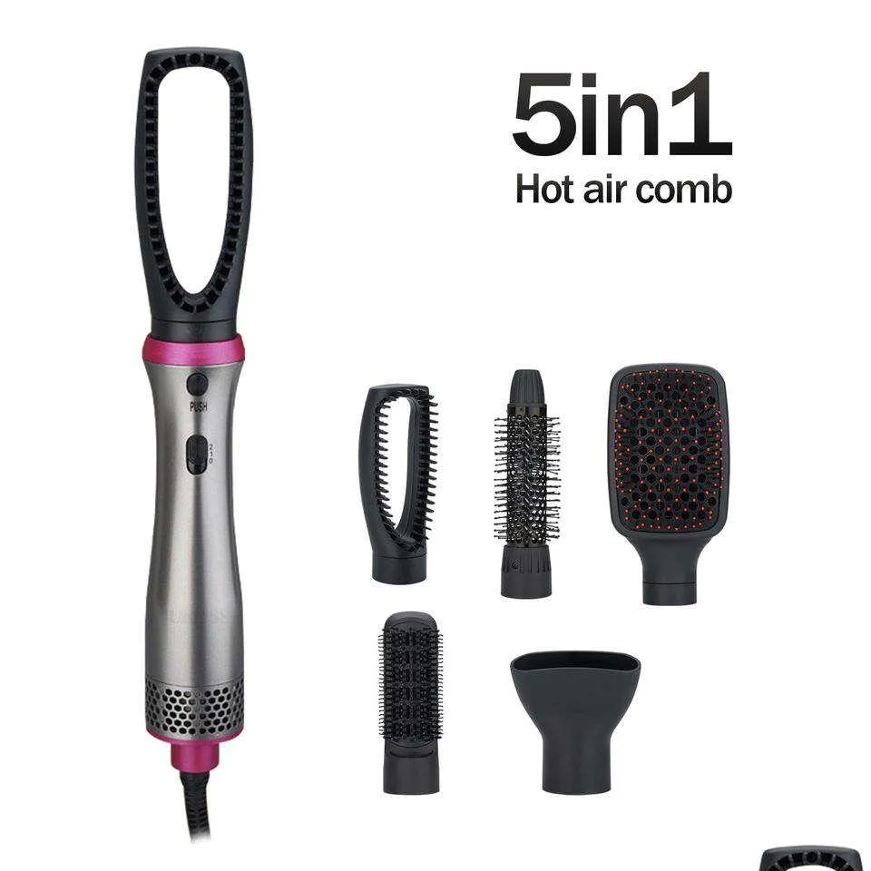 Curling Irons 5 w 1 grzebień powietrza MTI-FUNKCJA Zmiana głowicy Blow Suszanie Curl Prosto podwójny cel elektryczne wyprostowanie włosów Dhqet