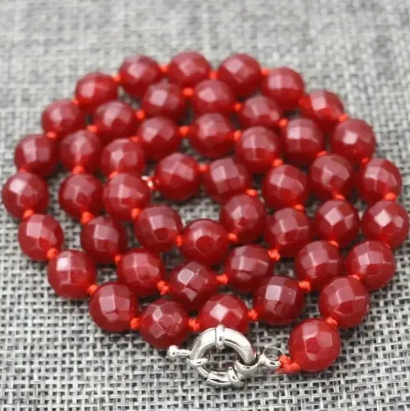 Chaînes Bijoux de mode Magnifique collier de pierres précieuses à facettes rondes en jade rouge naturel de 8 mm