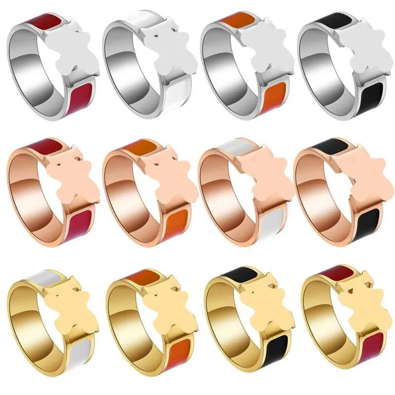 Anello in oro bianco da donna in acciaio inossidabile bianco nero rosso giallo rosa blu grigio arancione coppia di moda zircone regalo per donna Accessori256k