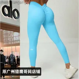 24SSS Desginer Aloo Yoga Fitness Pants No Awkwardness Thread Honey Peach Hip V-Waist Hip Tight Sports Pants