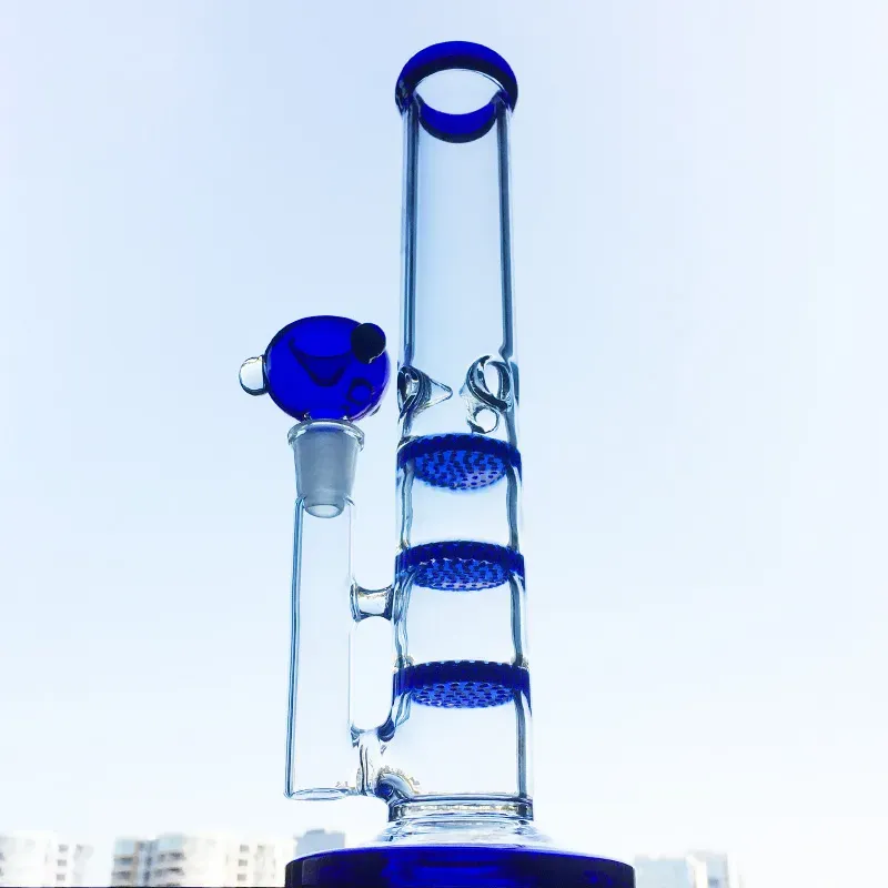 3 couleurs tube droit narguilés en verre bong huile Dab plates-formes triple percolateur coloré bongs conduites d'eau 14mm joint avec bol ZZ