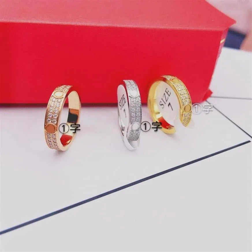 New V Gold Gypsophila Ring Full Diamond High Carbon Diamond Love Ring Three Row Diamond Couple Ring Net Celebrity Model265t