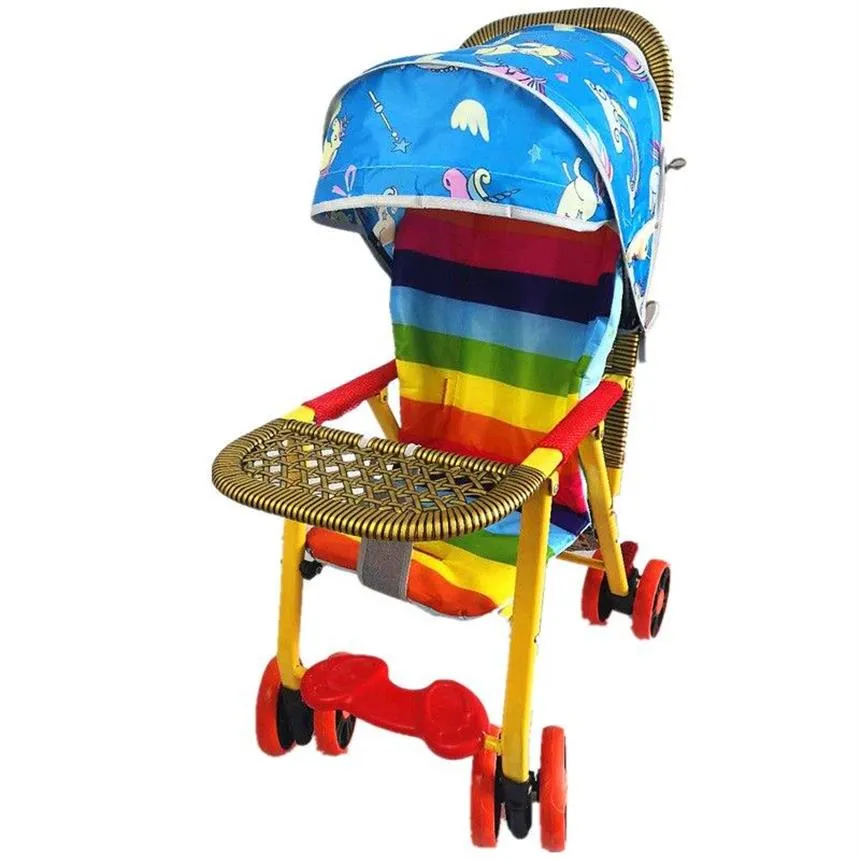 Kinderen zomer buiten eten klapstoel Trolley met schaduwdoek multifunctionele imitatie rotan baby handigheid Kinderwagen cool 234o