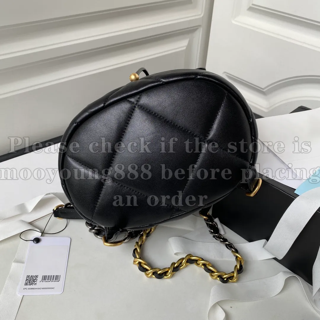 Genuine Leather Quilted Backpack Bag for Women Small Black Lambskin Shoulder Chain Box Bag with Gold Hardware