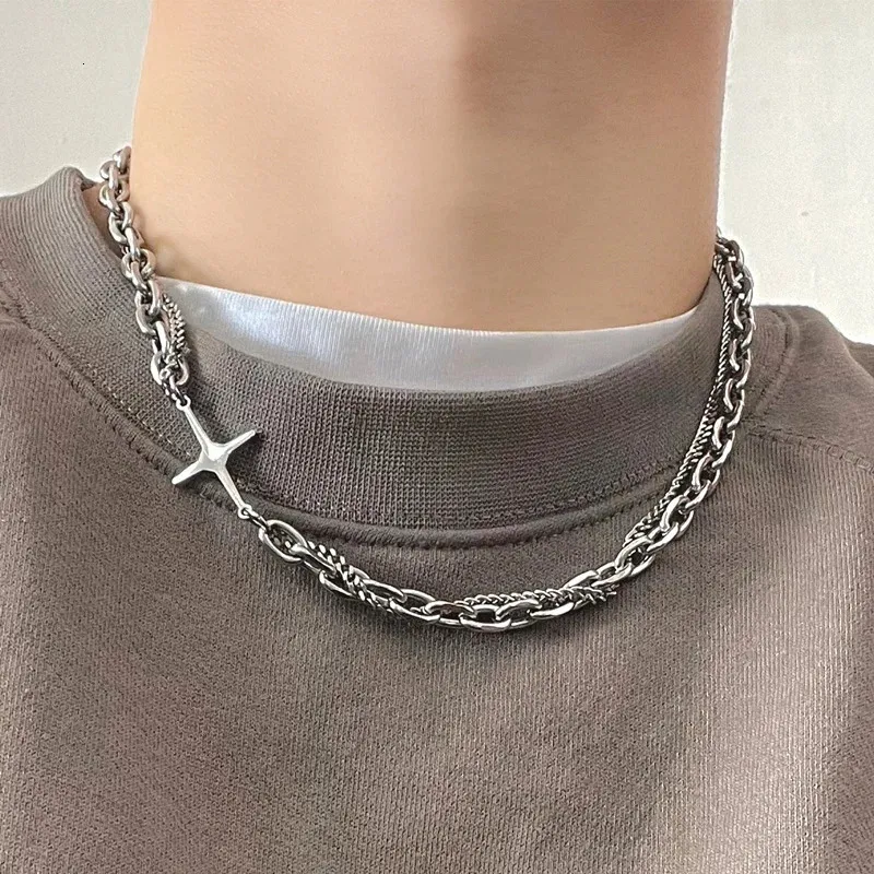 Pendanthalsband Hip Hop Rostfritt stål Cross -halsband för kvinnor Män Punk Double Layer Splicing Chain Halsband Charm Trend Neck smycken Choker 231204