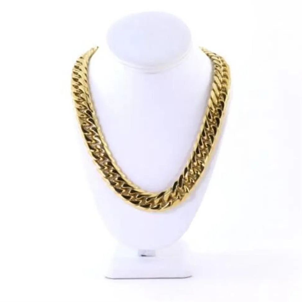 Schwere, große, 14 Karat vergoldete Miami-Kette aus kubanischem Edelstahl für Herren, 18,5 mm, 24''284L