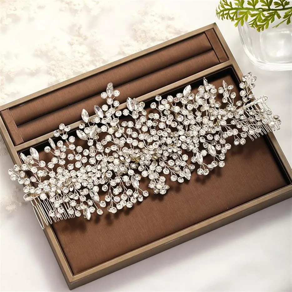 Diadème de mariage à la mode, coiffure en cristal baroque, couleur argent, strass, peigne à cheveux, bijoux de mariée, accessoires de mariage, W0104314B