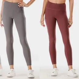 Lu Align Lu Lady Yoga Sport Legging Naked High Rise Tight Pants Elastic Pockets Bodybuilding Sweatpant Seamless Scrunch Exercise Trouser Running Long Pant