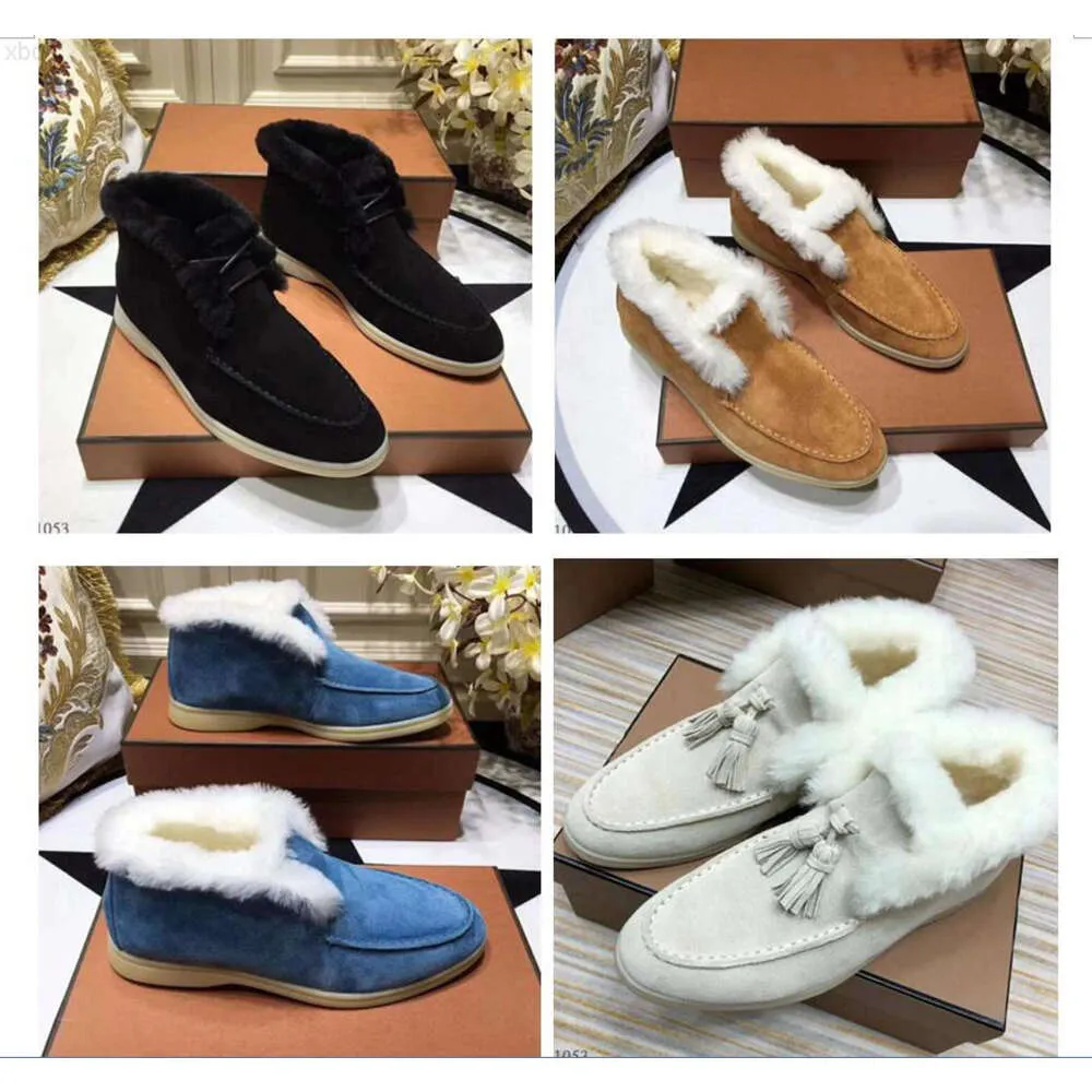 Top Designer loro pianas women shoes Suede leather Male womens White black Blue dress casual Shoes tassels Winter snow open walk flats Plus Size 35 46