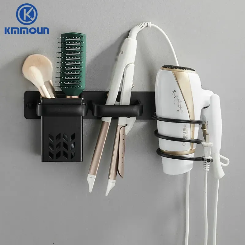 Bathroom Shelves Black Hair Dryer Holder Novelty Households Rack Blow Shelf Space Aluminum Wall Mounted Storage 231204