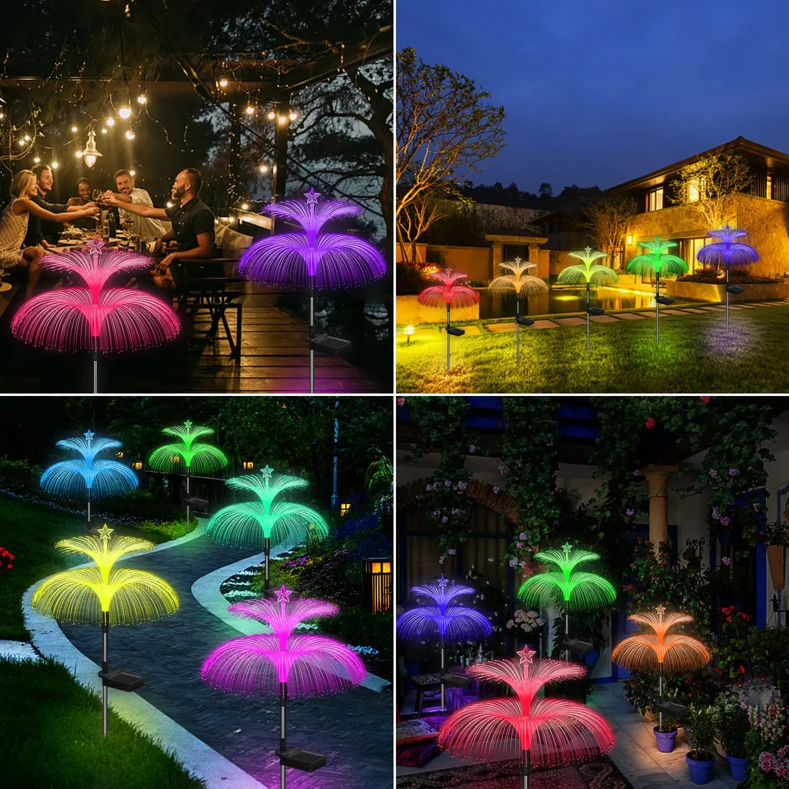 Lights Garden 3 Pack Nowe ulepszone wodoodporne na zewnątrz 7 kolorowe podwójne meduzy i gwiazdy słoneczne światła kwiatowe do dekoracji stoczni