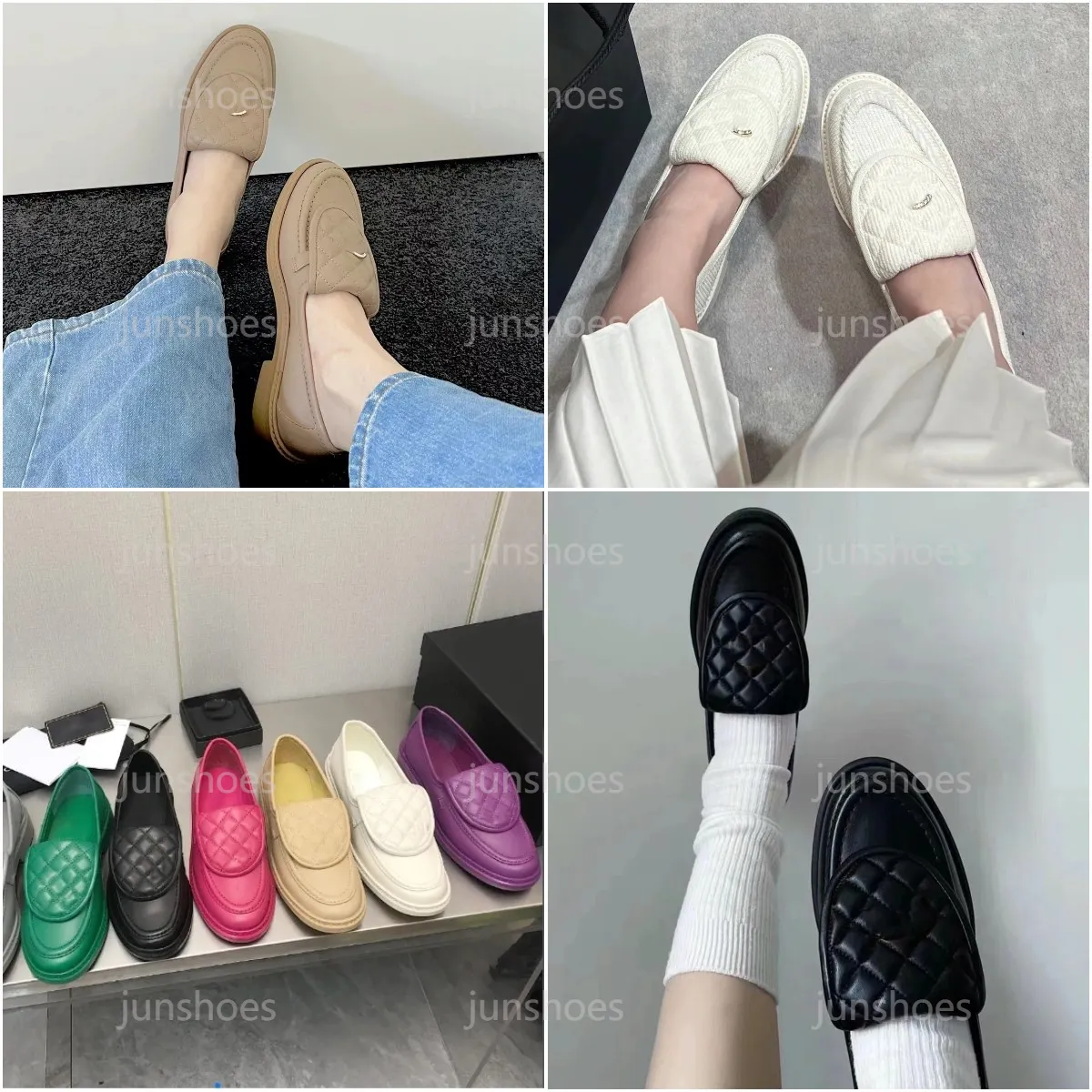 Modische Lammfell-Loafer, Designer-Damen-Mokassins-Loafer, luxuriöse Stepp-Kalbsleder-Casual-Loafer, Schuhe, Größe 35–41