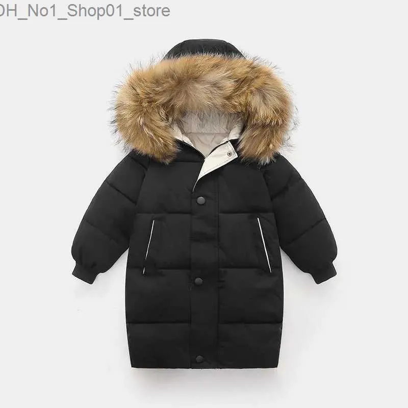 Down Coat Kids Thicken Warm Down Coat Boys Winter Real Fur Hooded Long Parkas Girls Cotton Down Jackets Outerwears Teen Children Clothing Q231205
