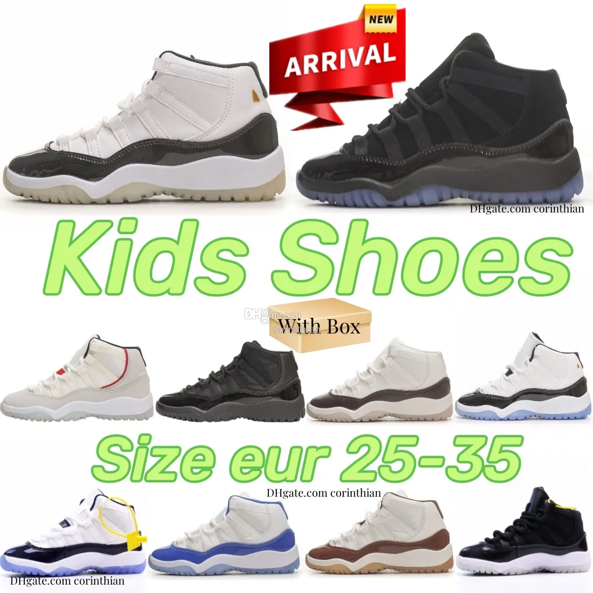 11 Kids Sneakers 11s Boys Basketball Designer Shoes Kid Youth Toddler Black Trainers Girls Platinum Tint Children shoe UNC Win Like 82 DMP Blue Cap and Gown eur 28-35