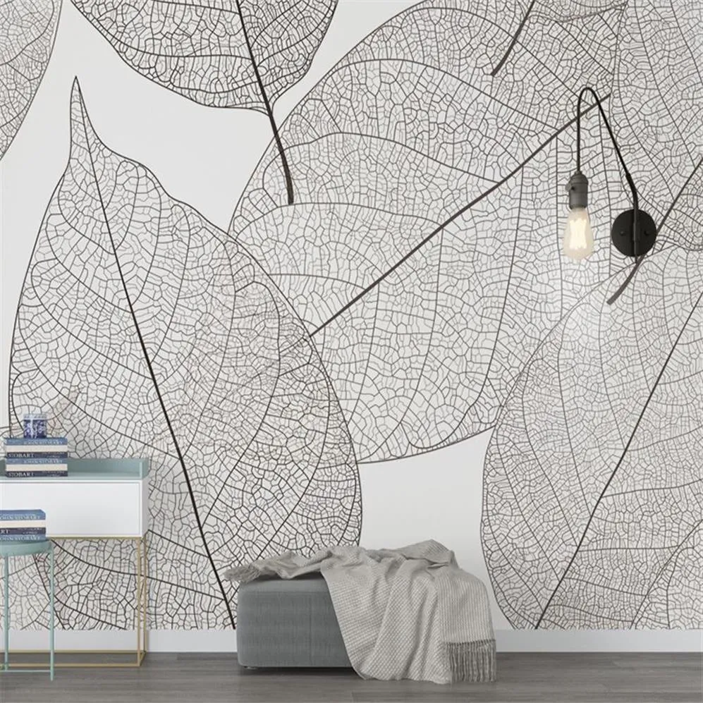 Niestandardowe tapety mural nowoczesne minimalistyczne żyły liści tekstury salon sypialnia tło dekoracje domu 232p