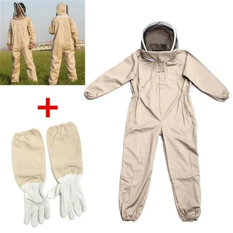 Beschermende kleding voor de bijenteelt Professioneel geventileerd full-body bijenpak met leren handschoenen Koffiekleur Zuinig Shad3487