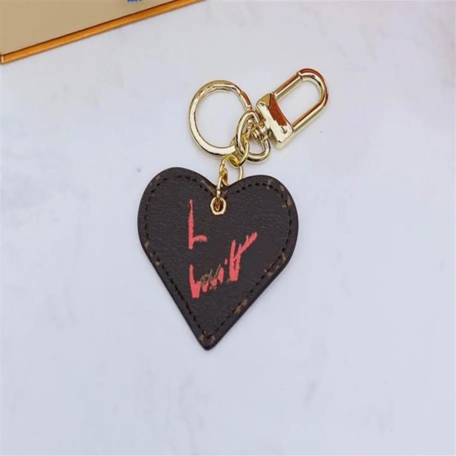 Designer Leather Car bag Keychain Key rings Fashion Heart Love Pendant Stainless Steel Key Chain Pandents Charm Brown Flower Keych232i