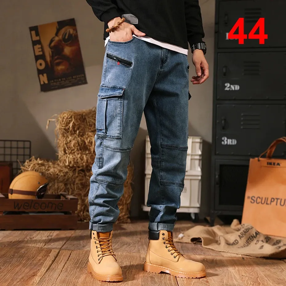 Mens Jeans 42 44 Plus Size Men Denim Pants Baggy Cargo Loose Fashion Causal Trousers Male Big Bottoms 231204