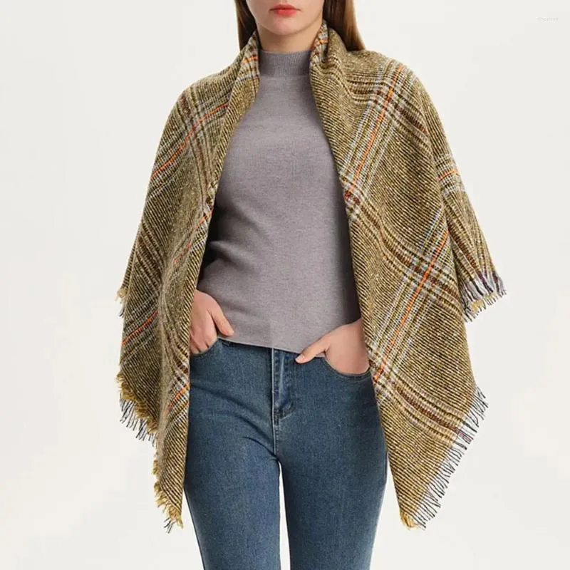 Écharpes Plaid Triangle Écharpe Hiver Châle Imprimer Fringe Pour Femmes Large Chaud Élégant Avec Contraste