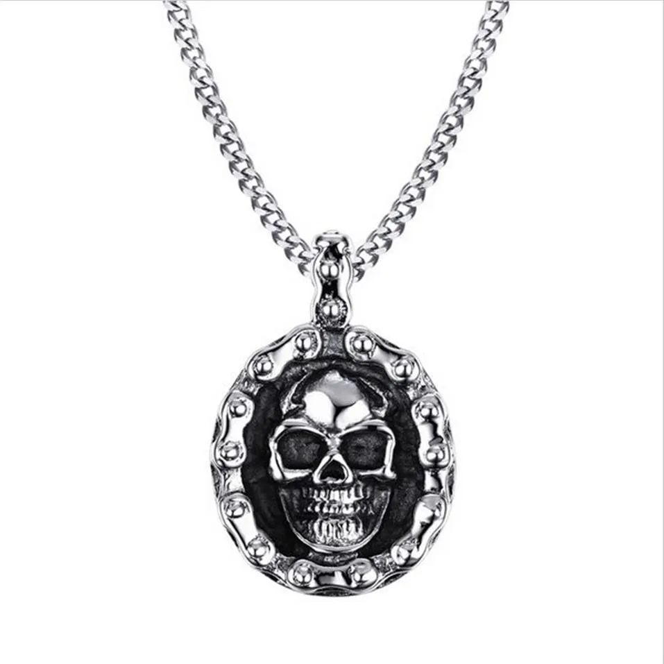 Mens Bike Necklaces Stainless Steel Vintage Skull Motorbike Chain Pendant Necklace for Men Boy Punk Style Jewelry PN-706291V