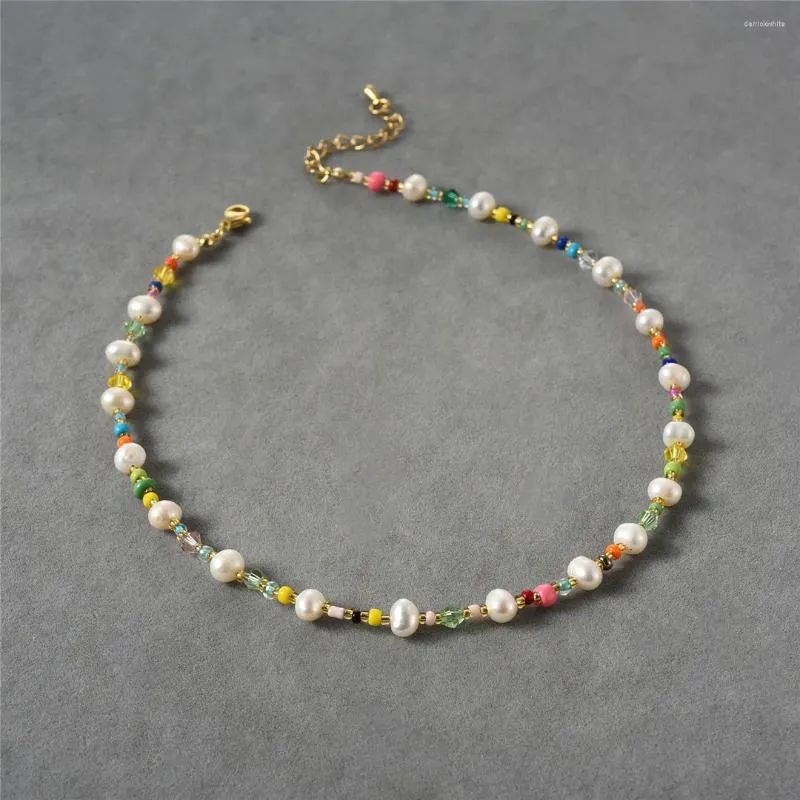 Chaînes Collier de perles de culture d'eau douce (3-4 mm) avec boule de cristal