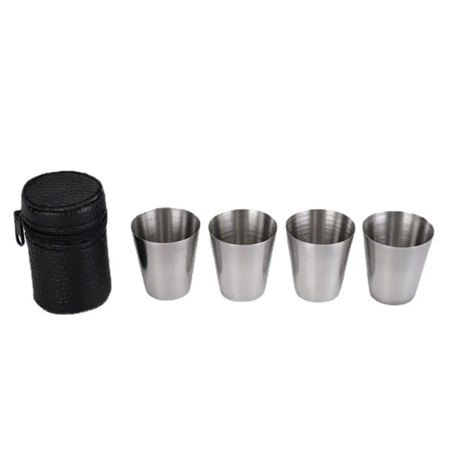 4PCS/SET Outdoorowe kubki ze stali nierdzewnej Ustawa Mini Kubki do Whisky Wine Piw Piar z skórzaną torbą na okładkę do kuchni 30 ml 70 ml