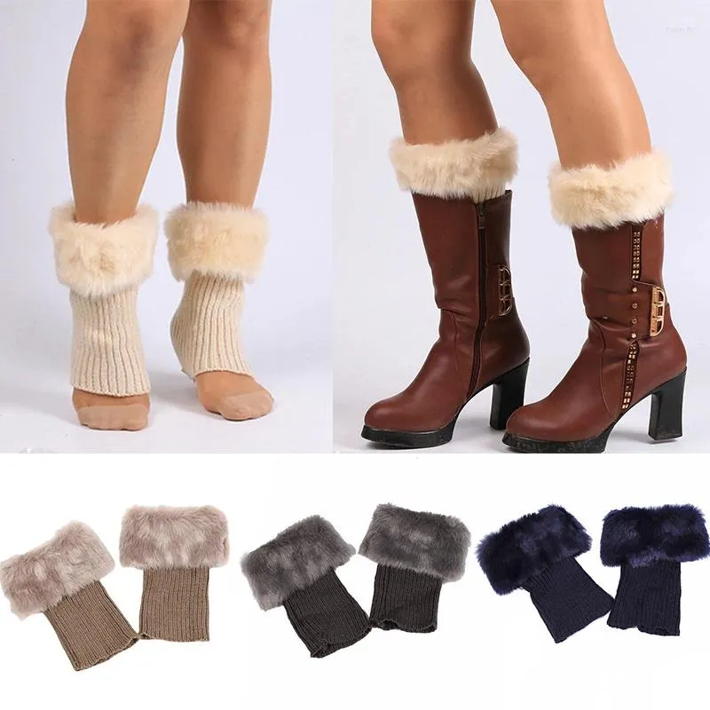 Knäunderlag Winter Lady virkning Knit faux päls trim boot strumpor toppers manschetter stickade fotskydd stövlar topp