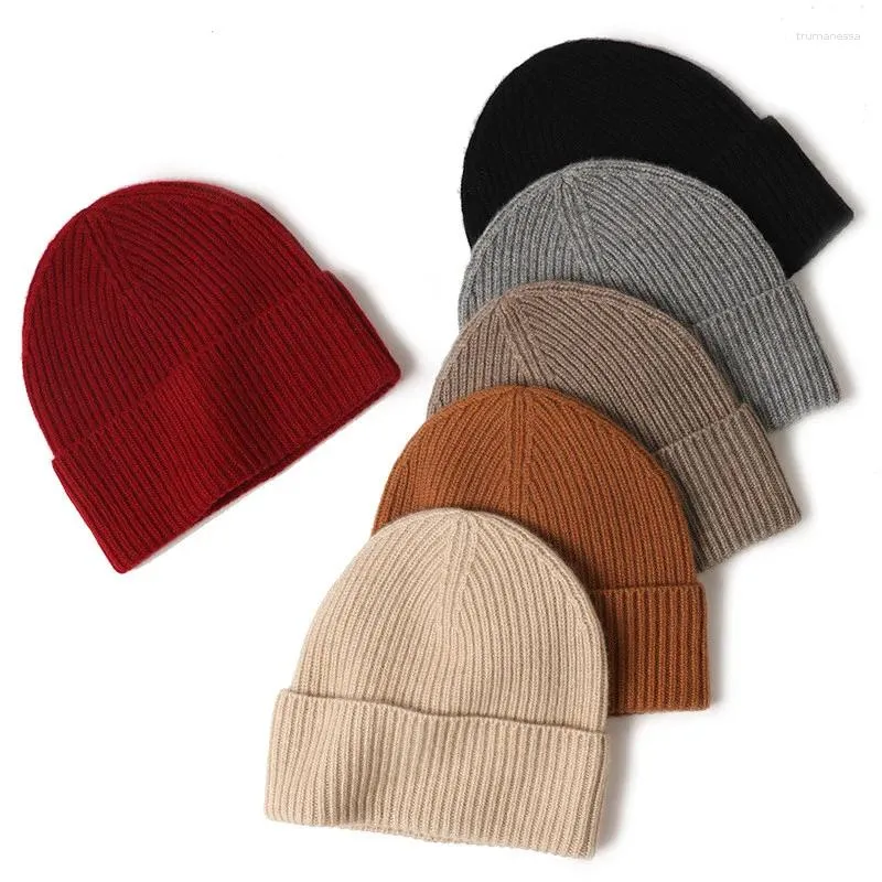 Berets 100 Pure Mongolia Cashmere Knitted Hats For Men And Women Warm Woolen Cold Winter Beanie Caps High Quality Hat