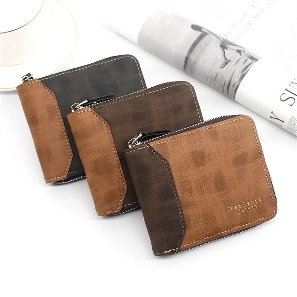 Moda fosco masculino carteira curta couro do plutônio casual multi-cartão com zíper saco de identificação titular do cartão pequena bolsa de moedas minimalista wallet243g