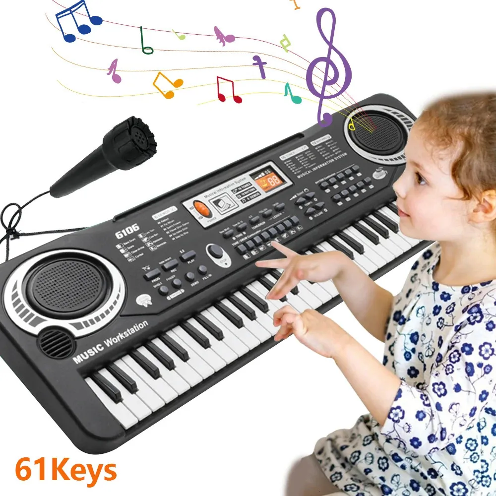 キーボードピアノキッズエレクトロニックピアノキーボードポータブル61キーマイク付きキーエデュケーションおもちゃ楽器ギフトチャイルド初心者231204