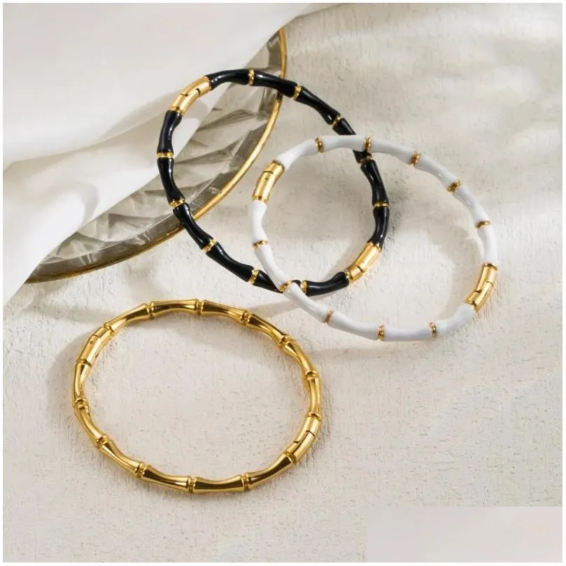 Bangle Minimalist Design Bambu för kvinnor män lyxiga rostfritt stål armband smycken par party vän gåvor släpp leverans armele dhfmh