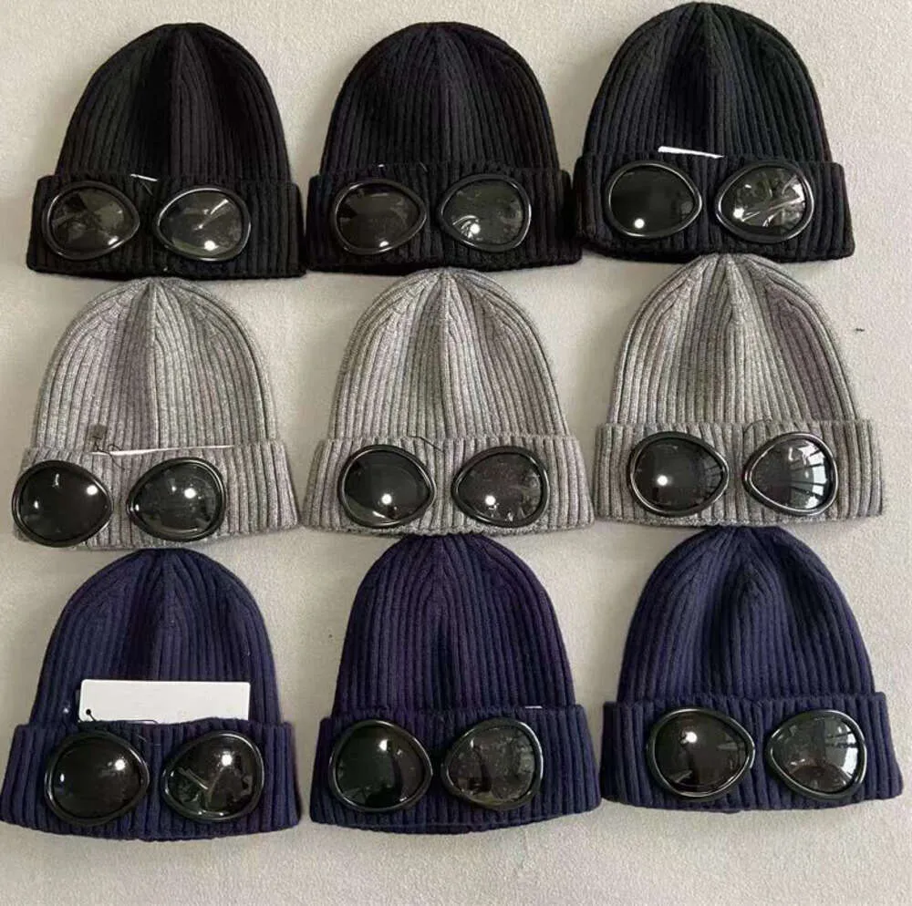 Beanie Designer Två linsglasögonglasögon Beanies Män stickade hattar Skull utomhus kvinnor uniesex vinter beanie svart grå motorhuv