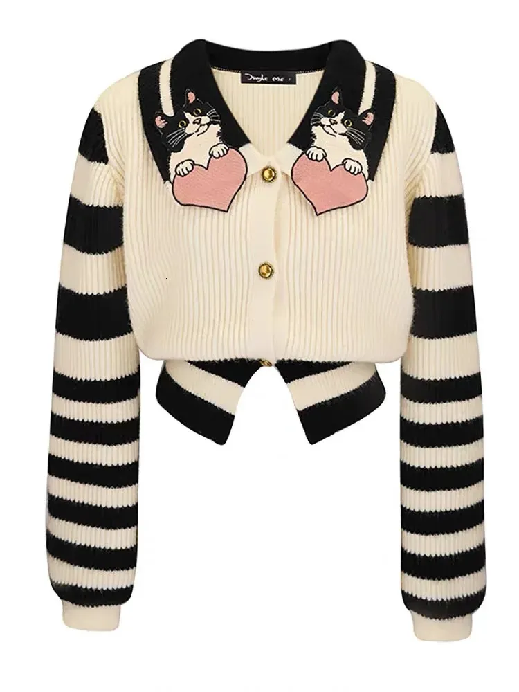 Kvinnors tröjor drar cardigan en tricot a manches longues hour femmes drar strålar tricots elegants mode chic dessin anime brode printemps 2024 231205