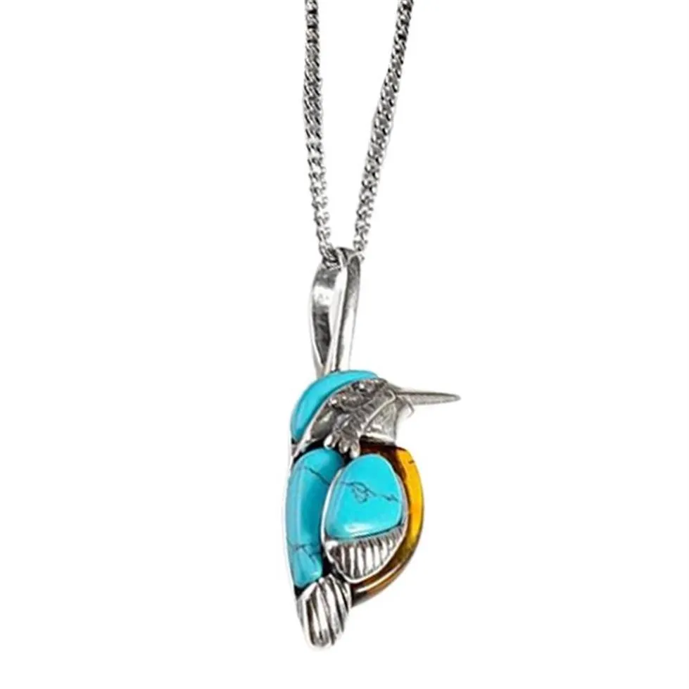 Pendant Necklaces High End Enamel Bird Necklace Vintage Turquoise Gemstone Whole Quality Jewelry Gift Accessories285M