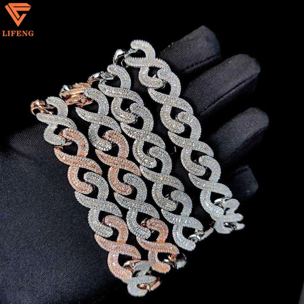 Infinity Design Vvs Baguette Diamond Mannen Hip Hop Sieraden Cubaanse Ketting Two Tone 15mm Moissanite 925 Zilveren Cubaanse Link Chain