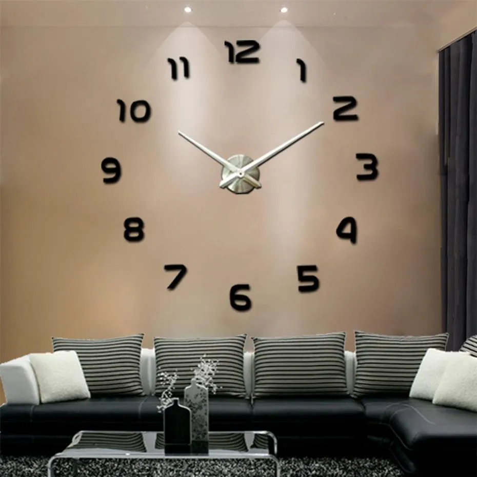 3d diy relógio de parede design moderno saat reloj de pared metal arte relógio sala estar espelho acrílico horloge murale175s