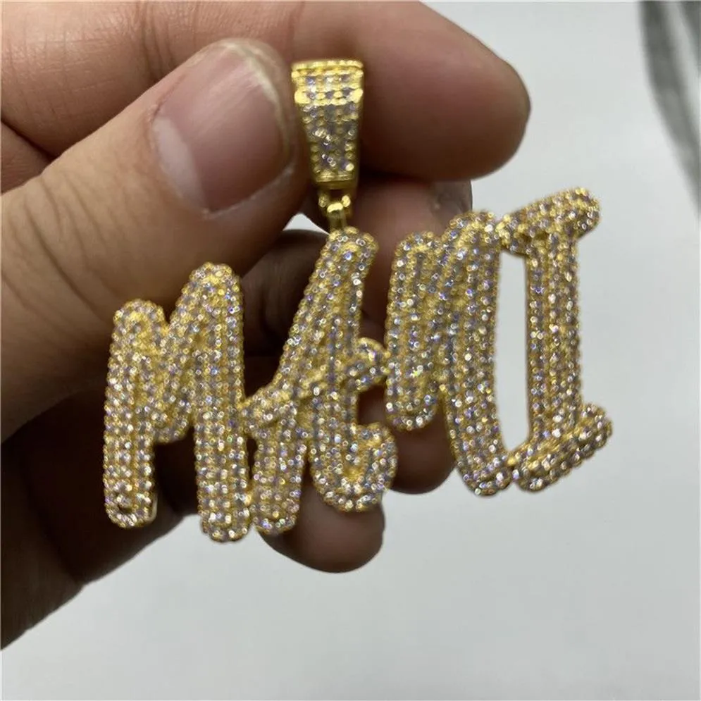 Solid Back Custom Letters Naam Kettingen Hanger Charme Voor Mannen Vrouwen Goud Zilver Kleur Zirconia met Touw Ketting Gifts208B