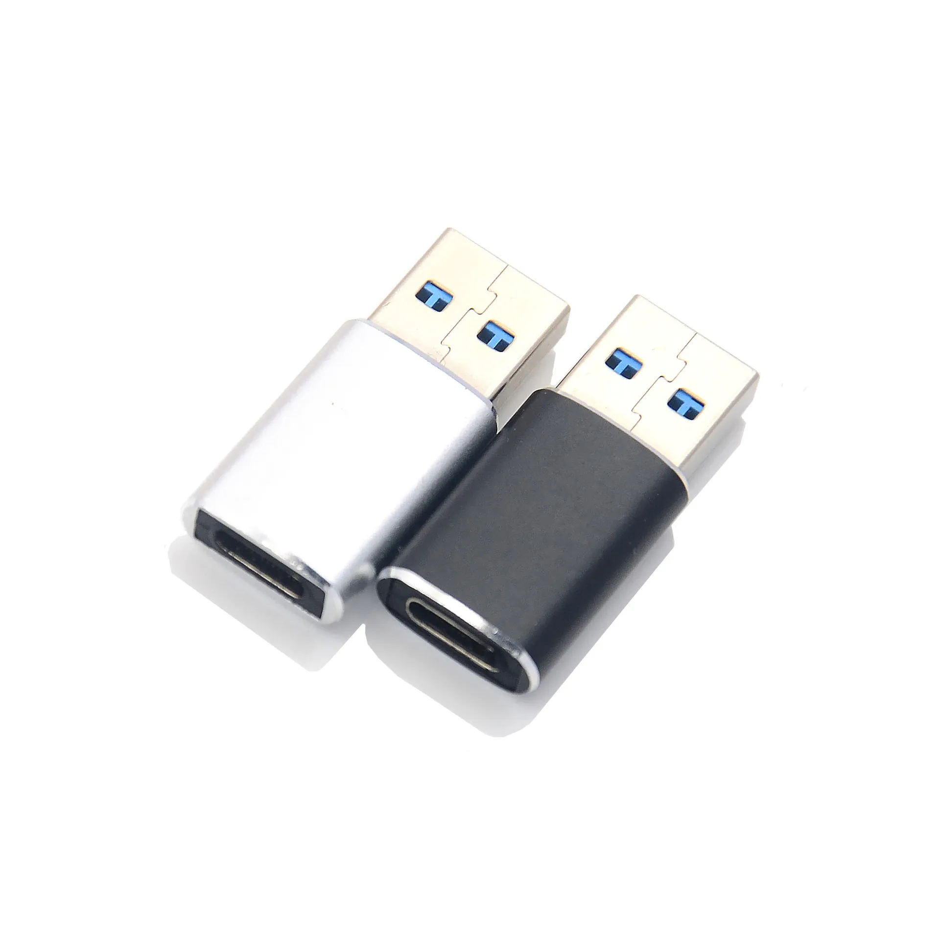Adaptateur USB C vers USB adapté côte à côte Type C mâle vers USB C 3.0 femelle Adaptateur compatible avec téléphone tablette et appareils Thunderbolt 4/3 argent noir