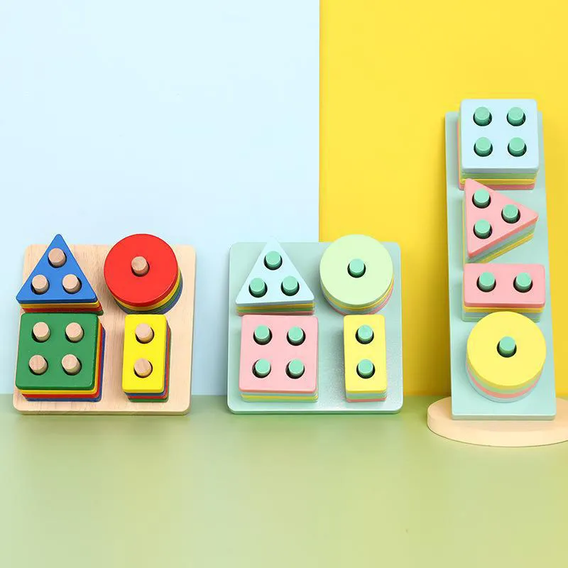Aufklärung Frühe Bildung Vier Säulen Kinder Puzzle Spielzeug Säugling Hand-Auge-Koordination Weisheit Vier Säulen Bausteine