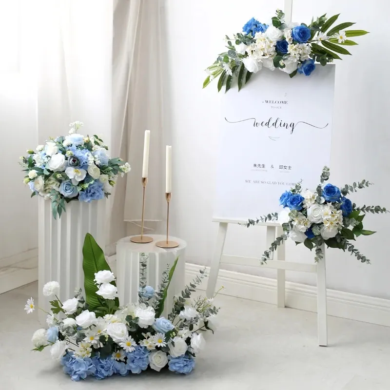 Decorative Flowers Wreaths Blue wedding flower arrangement event celebration welcome area decoration fake flowers hanging road lead the ball 231205