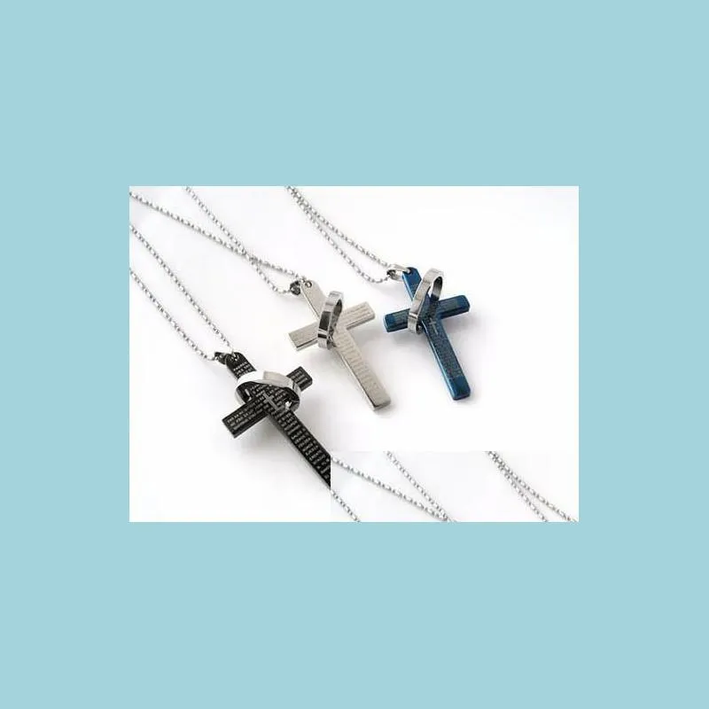 Pendant Necklaces Men Stainless Steel Necklace Statement The Bible Cross Titanium Man Lovers Necklaces Drop Delivery Jewelry Necklaces Dhhz1