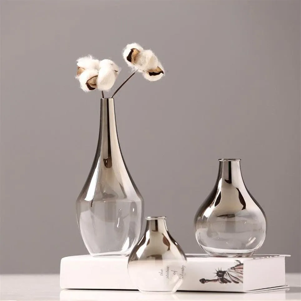 Nordic Glas Vase Kreative Silber Gradienten Getrocknete Blume Vase Desktop Ornamente Hause Dekoration Spaß Geschenke Pflanzen Töpfe Einrichtung T2236T