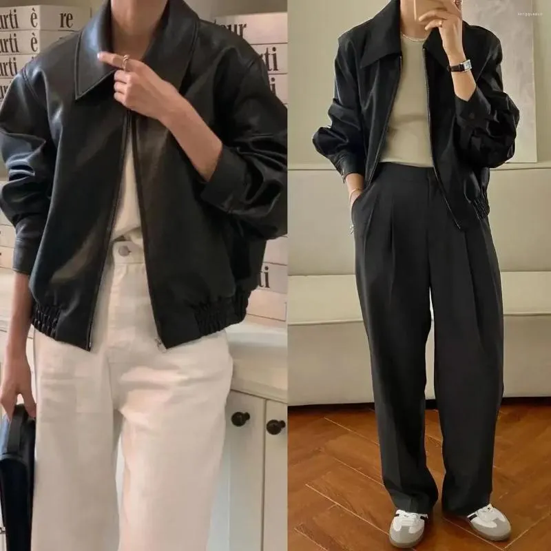 Womens Short Leather Bomber Jacket - Autumn Winter Double