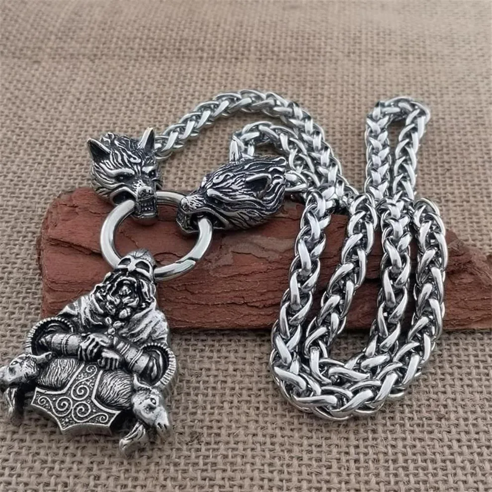 Chaînes Nordic Man Viking Warrior Double tête de mouton pendentif collier en acier inoxydable chaîne de loup bijoux cadeau 260m