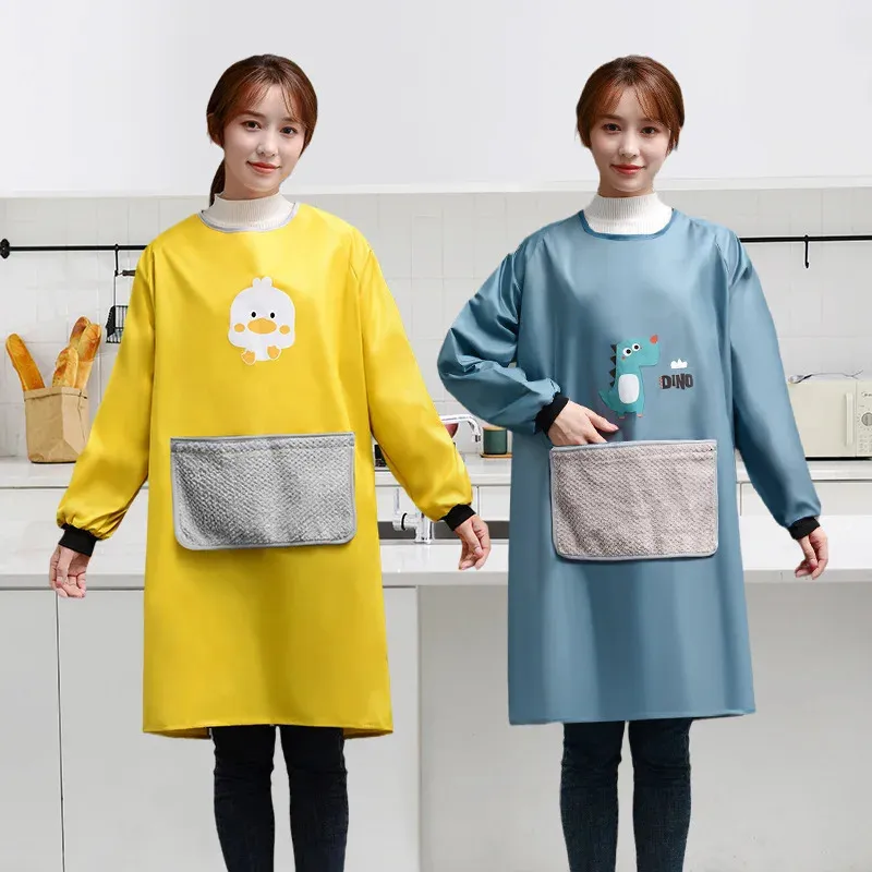 Uonlytech Korean-Style Waterproof & Oil-Proof PVC Apron – Long Sleeve Work Apron For Kitchen, Painting, Cleaning – Fits Height 1.6-1.9m