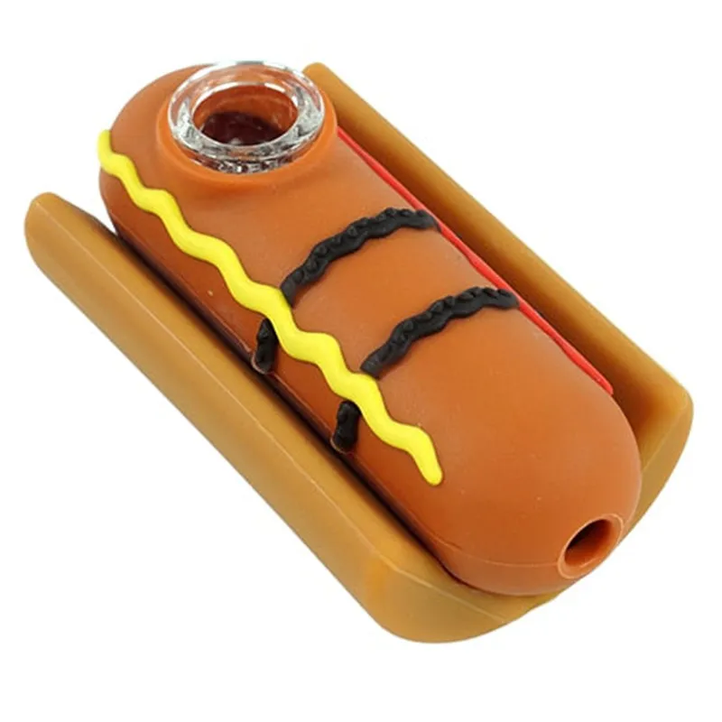 Water pipe Hot dog silicone pipe Travel Tobacco Pipes Cigarette Tubes Dry Herb Accessories Smoking Pipe for Dry Herb Portable unbreakable