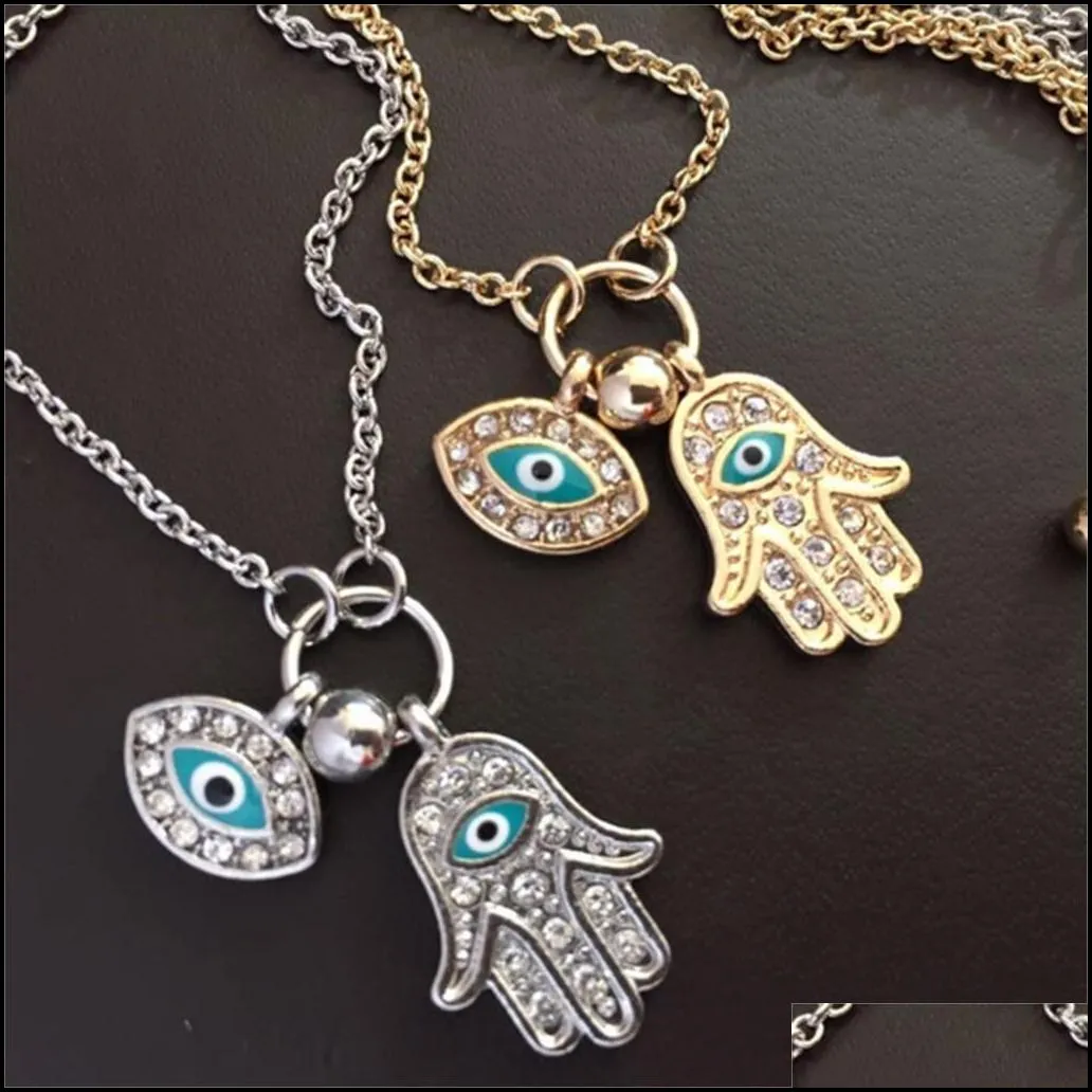 Pendant Necklaces Gold Chain Necklace Turkey Blue Evil Eye Hamsa Hand Fatima Palm Pendant Drop Delivery Jewelry Necklaces Pendants Dhtdy