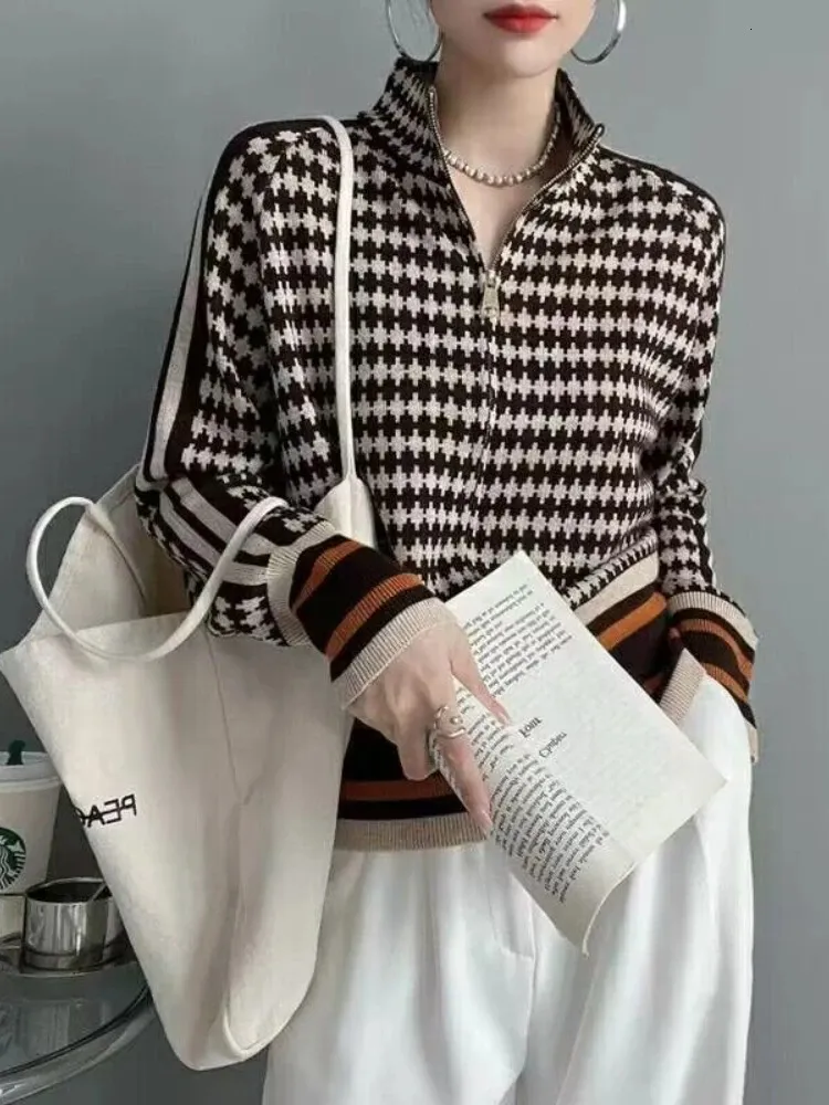 Womens Sweaters Winter Turtleneck Sweater Warm Pullover Elegant Top Loose Casual Retro Contrast Color Cardigan 231204