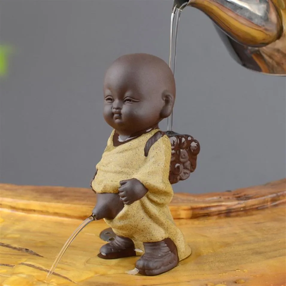 Zisha Clay Tea Pet - Peeing Monk Figurine, Creative Tea Strainer
